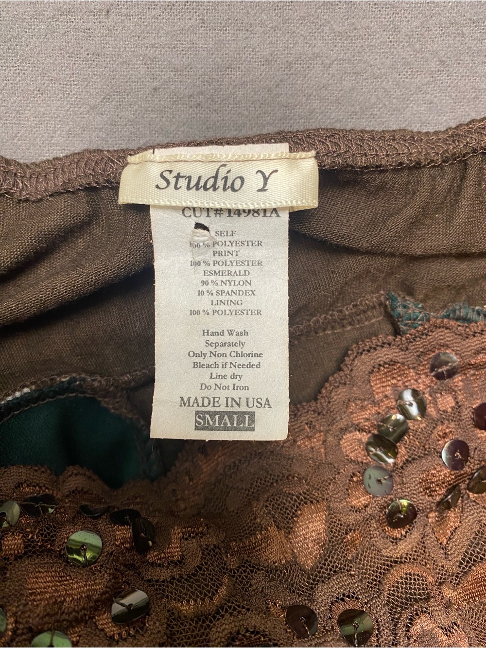 Studio Y Vtg Y2K Teal, Brown & Gold Patchwork Spaghetti-Strap Camisole- Small - Picture 8 of 10